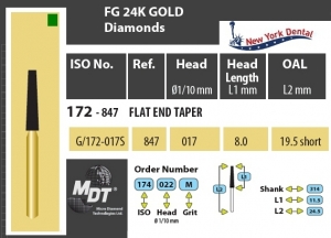 MDT Gold 24K Dijamantno svrdlo stožac sa odrezanim krajem G/172-017SC