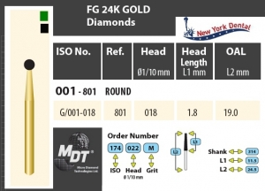 MDT Gold 24K Dijamantno svrdlo kugla G/001-018C