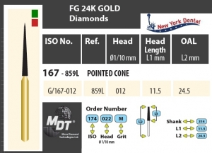 MDT Gold 24K Dijamantno svrdlo oštri stožac G/167-012F
