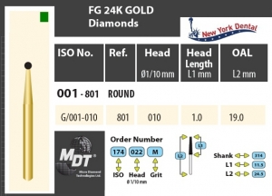 MDT Gold 24K Dijamantno svrdlo kugla G/001-010C