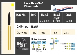 MDT Gold 24K Dijamantno svrdlo plamen G/249-012XF