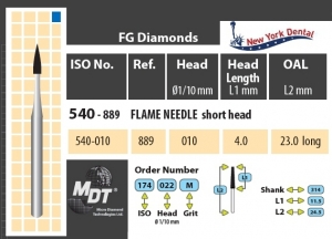 MDT Dijamantno svrdlo igličasto, oštri plamen sa kratkom glavicom 540-010M