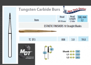 MDT FG Karbidno svrdlo oštri stožac TC EF3 (10 ravnih žileta)